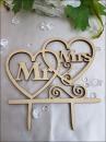 Tortenaufsatz Cake Topper, 2 Herzen, MR&amp;MRS